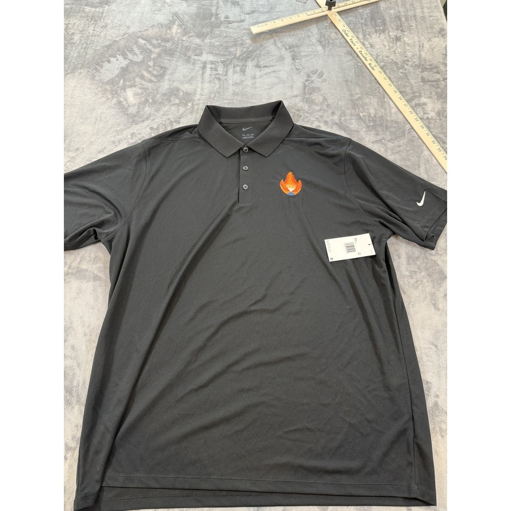 Nike Golf Dri-FIT Polo Shirt Men's XXL Black Embroidered Flame Logo New NWT